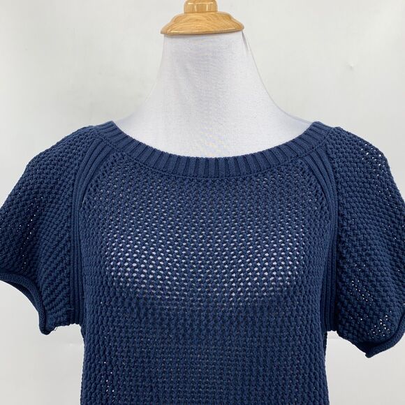 Frame Shirt Womens XS Extra Small Navy Open Stitch Knitted Short Sleeve Sweater - Picture 3 of 10